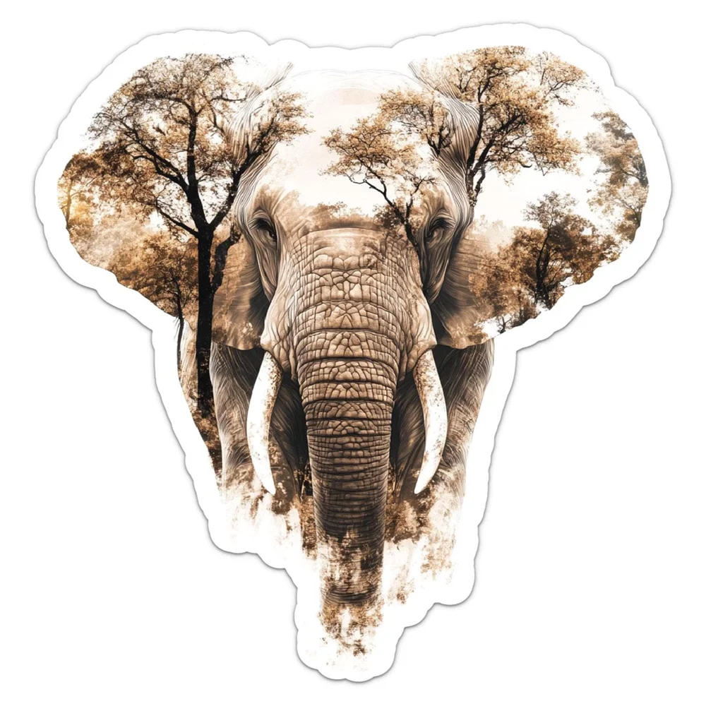 Double Exposure Elephant Wild Animal Vinyl Car Sticker Decorative Decal for Car Body and Laptop Animal Art Decoration