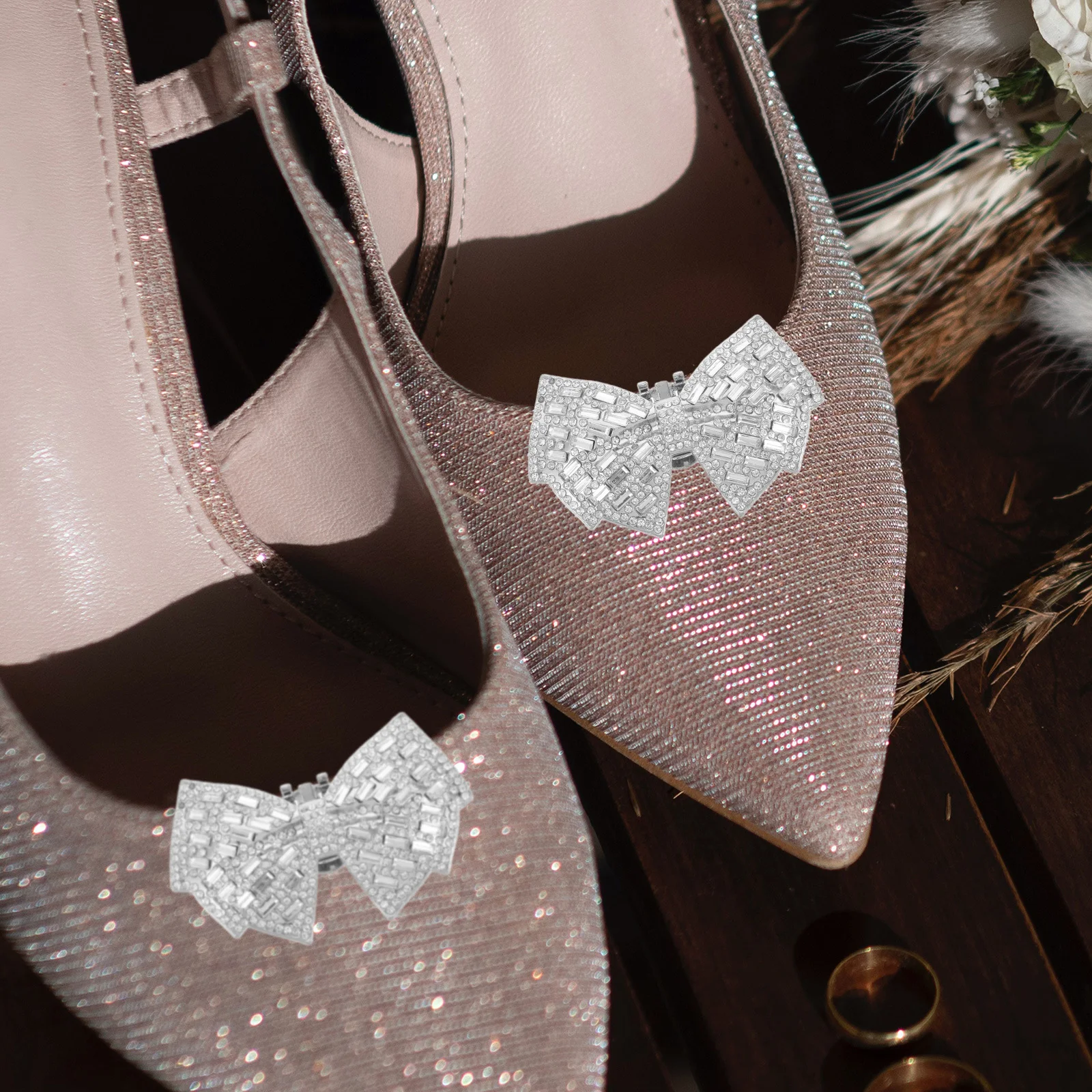 

2pcs Bowknot Rhinestone Shoe Clip Crystal Buckle Detachable Decorative Shoe Jewelry For Bridal High Heels Wedding Flats Sandals