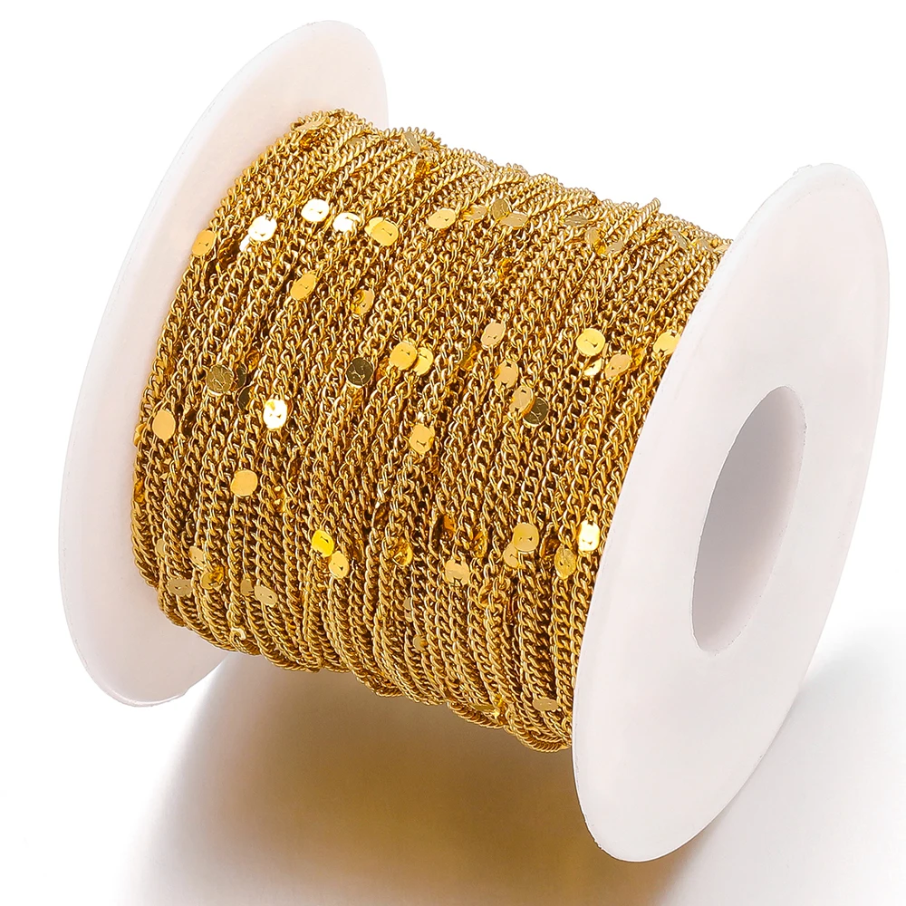 2 Meter Stainless Steel Bulk Textured Flat Oval Chain Gold Link Chains for DIY Necklace Bracelet Findings Jewelry Making Crafts
