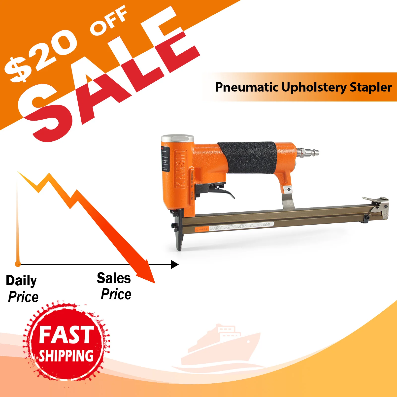 1013 Pneumatic Upholstery Stapler KNL1013J 20 Gauge Stapler with 1/4 to 1/2-Inch Leg Length Fine Wire Stapler