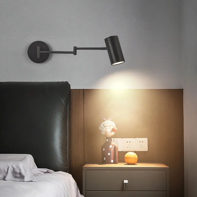 Nordic Minimalist Single Head Rocker Arm Wall Lamp Hotel Studio Bedroom Bedside Study Form Reading Folding Telescopic Wall Light