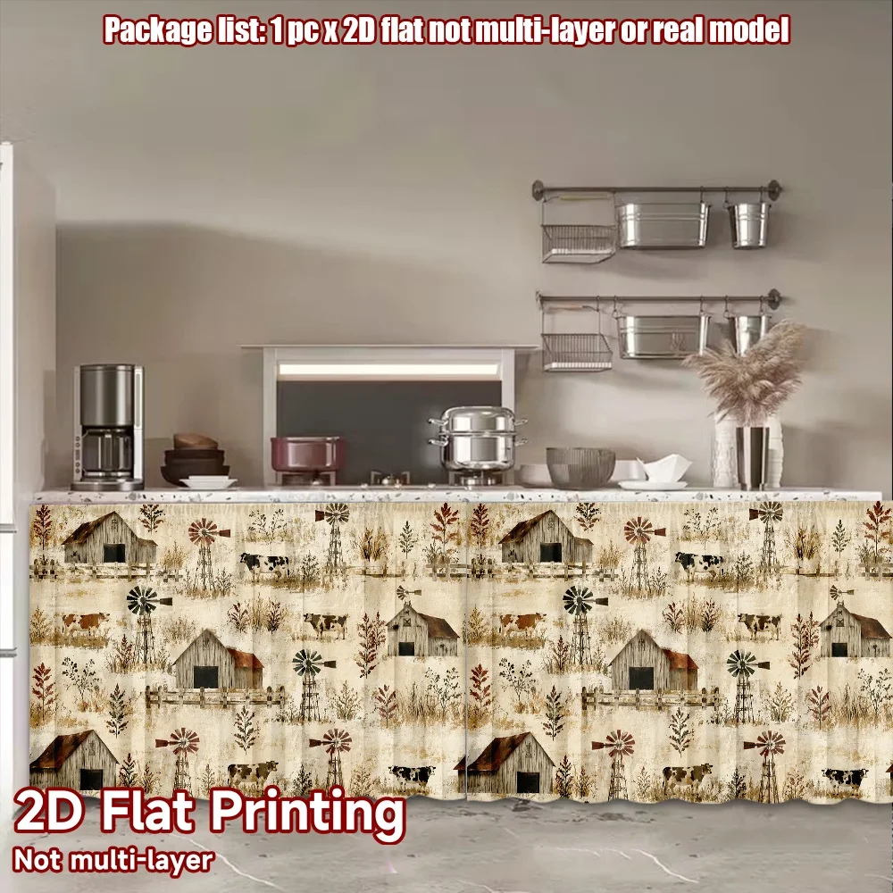 2D flat 1pc Bohemian style short curtains Rustic Farm Landscape Digital printing Suitable for kitchen cabinets and shoe