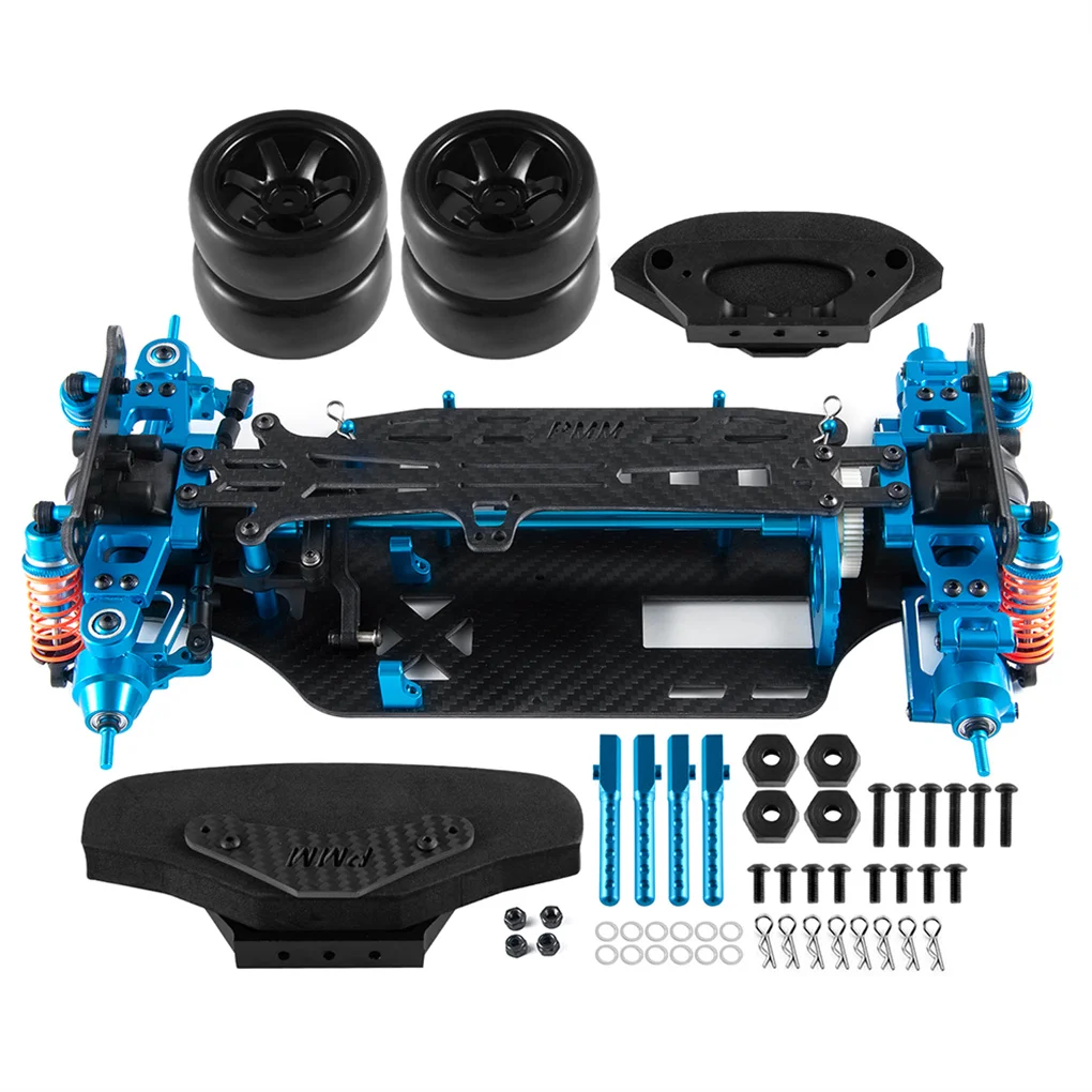 

RCGOFOLLOW Aluminum Alloy & Carbon Fiber Frame Kit w/ Plastic Wheels Shock Absorbers for Tamiya TT01 1/10 RC Drift Car DIY Parts