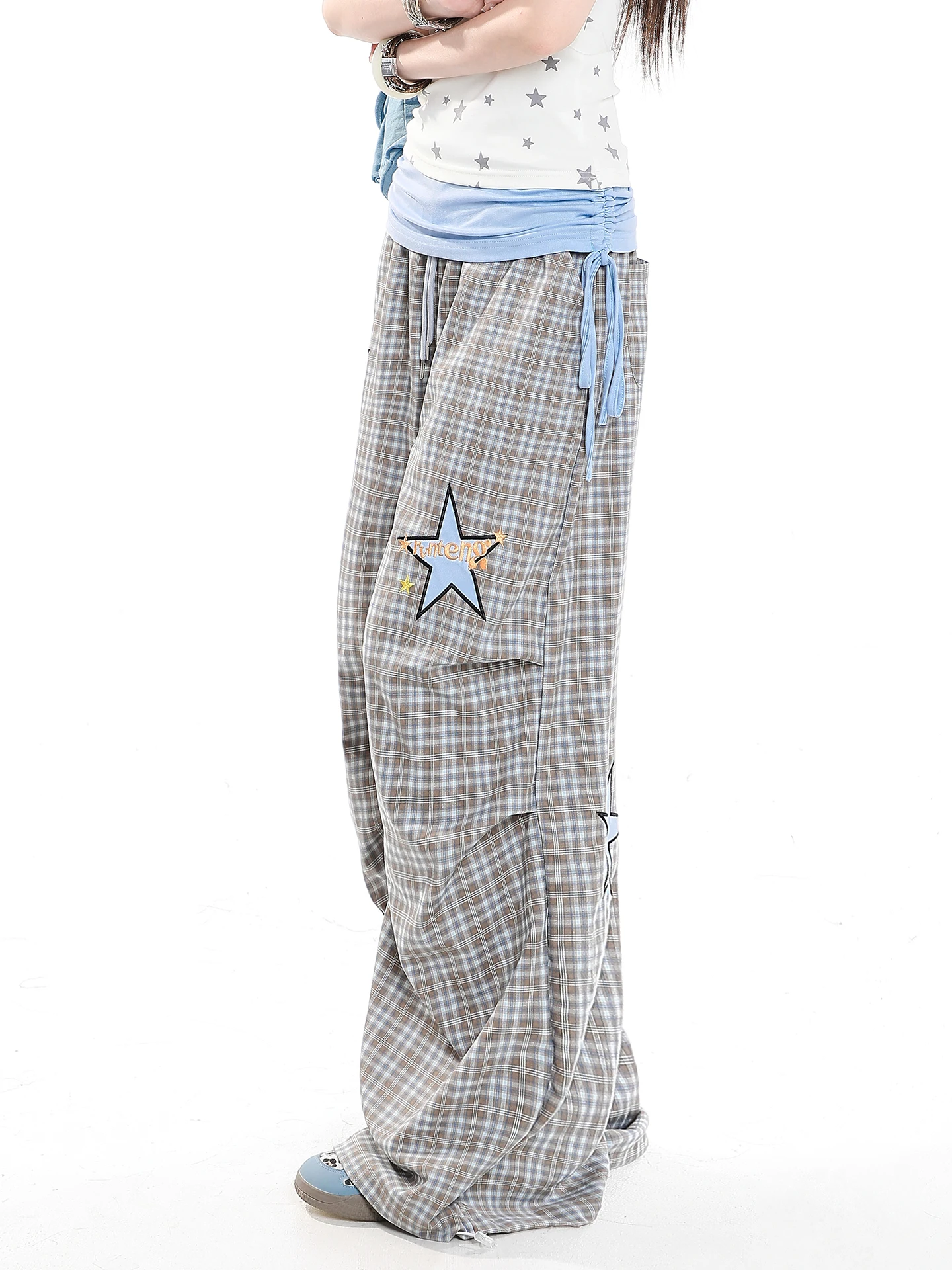 American Style Casual Pants Women Summer Loose Drapey Wide Leg Long Trousers Patchwork Waistband Comfortable Breathable