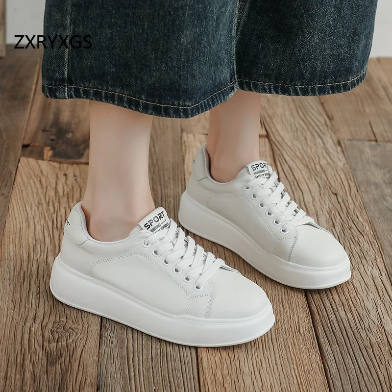 

ZXRYXGS 2025 High quality full real leather white sneakers trend shoes flat thick sole women shoes casual sneakers travel shoes