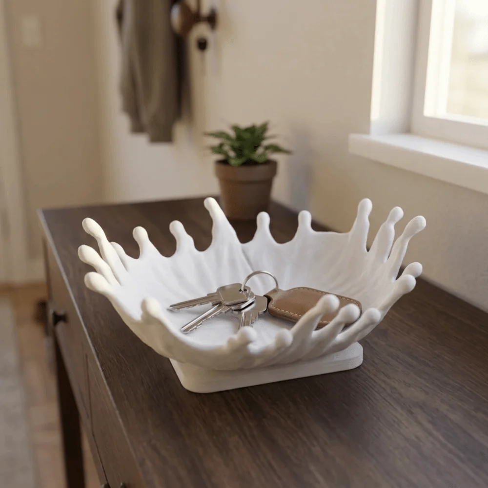 3D Printed Jewelry Storage Tray Modern Aesthetic Ring Holder Water Splash Design Wavy Edge Jewelry Display Plate