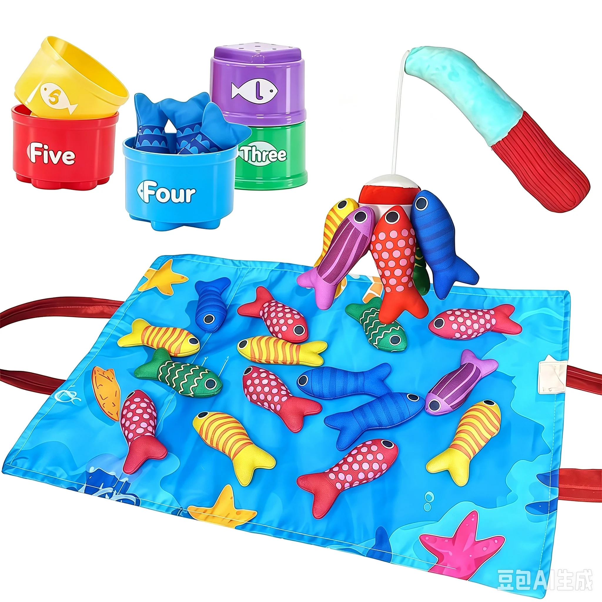 Fun Digital Enlightenment Cloth Book, Foldable Fishing Carpet Mat, Baby Play Mat, Early Education Two-In-One