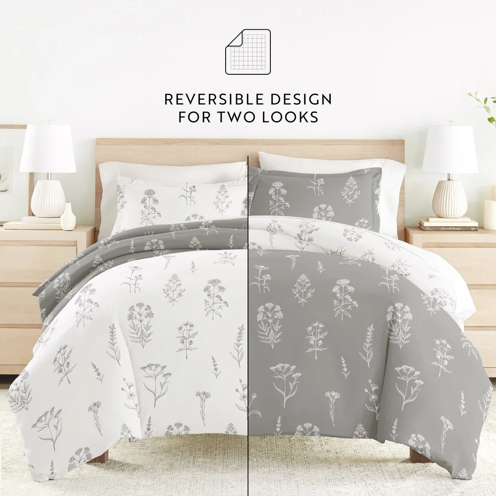 

8 Piece Modern Harmony Duvet Bedding Set Floral Pattern Queen Soft Microfiber Comforter Sheet Shams Hypoallergenic Durable