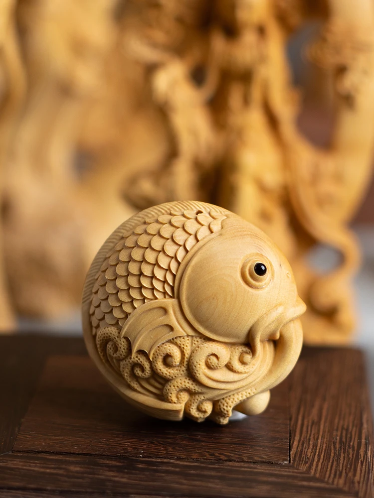 Hand Carved Wooden Koi Fish Pendant Charm - Feng Shui Lucky Symbol for Prosperity, Wealth, Car Hanging, Bag, Keychain Gift