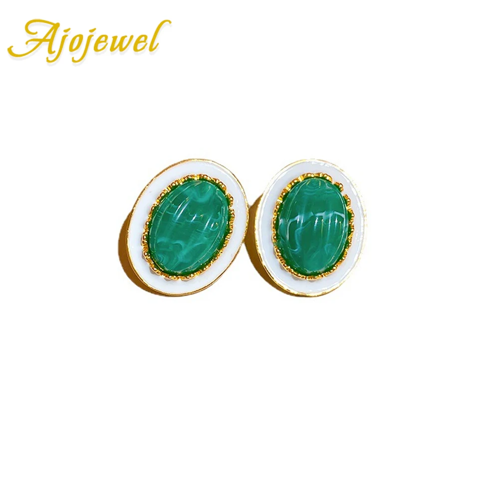 

Ajojewel Female Green Oval Stone Stud Earrings Vintage Style Women's Jewellery