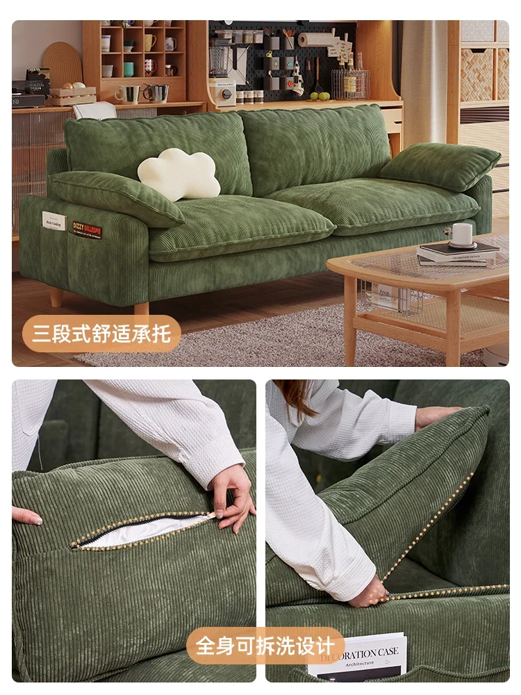 Customized Solid Wood Sofa for Small Apartment Retro Corduroy Fabric Living Room Log Wind Patterned Sofa