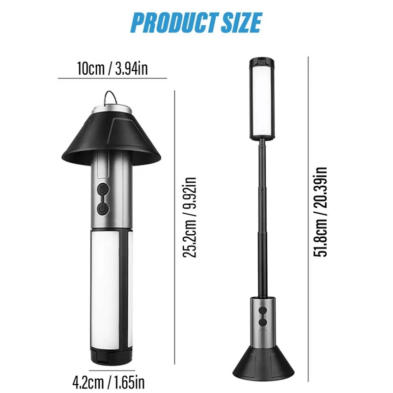 TKOH-multifunctionele LED-campinglantaarn voor buiten, campinglicht/zaklamp 2-in-1, draaibare lichtmast, geschikt voor buiten