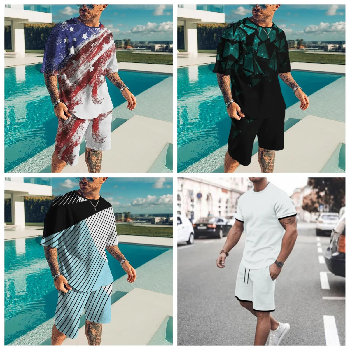 

25-26 Summer Hot-selling Fashion Trend Luxury Suit 3D Printing American Street Breathable Quick-drying T-shirt Shorts Set