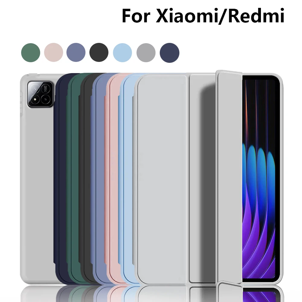case for Xiaomi Pad 7/8 Pro 11.2 inch Redmi Pad 2 Pad SE Pad SE 8.7 Slim Trifold Stand Protective Cover With Soft TPU Back Shell