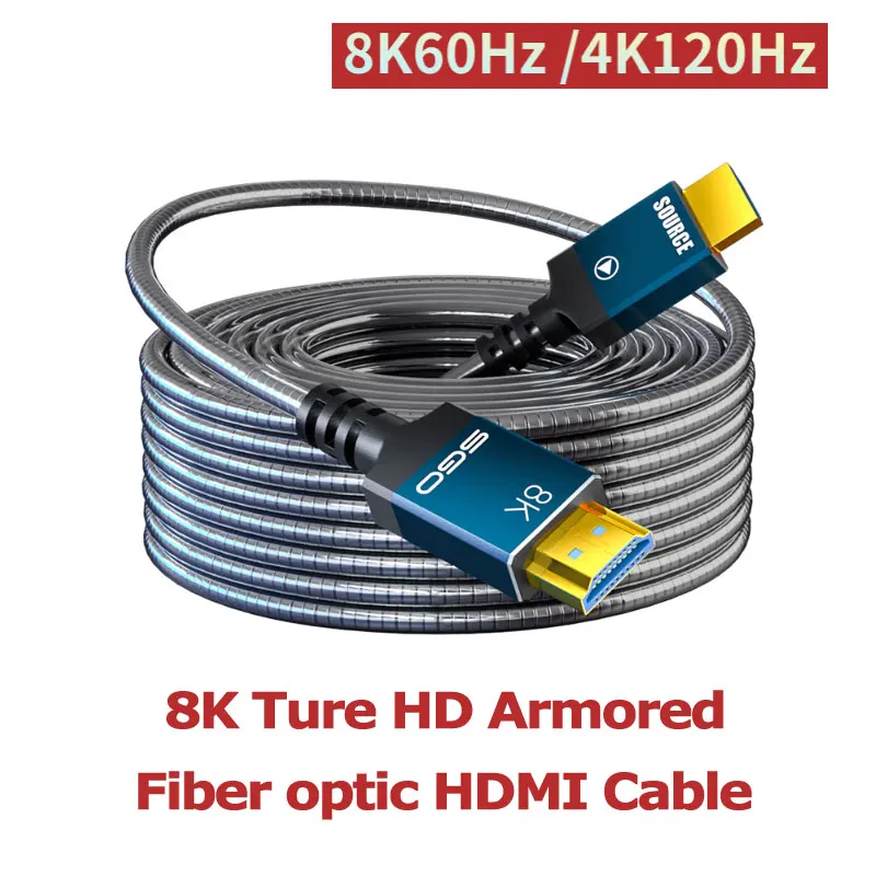 

Outdoor Armoured HDMI 2.1 Cable 8K Fiber Optic Metal Armor Ultra High Speed HDMI Cable Anti-pull Anti-rodent bite Anti-trampling