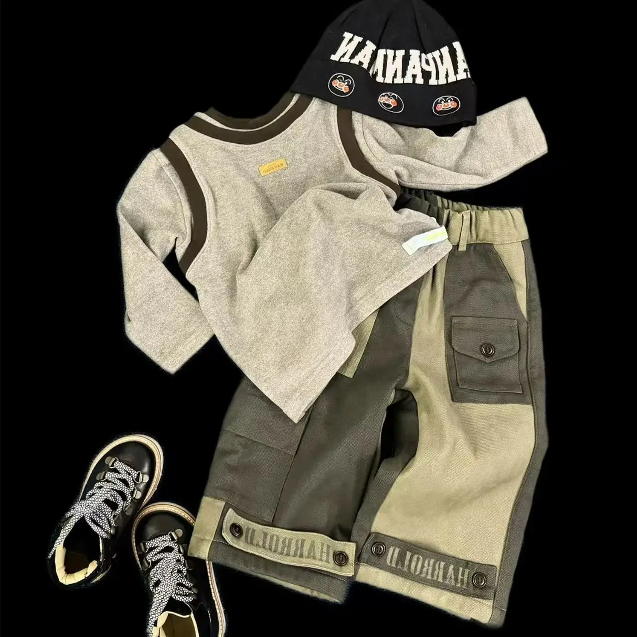 Children's Cool Patchwork Wide Leg Pants 2026 Winter New Arrival Baby Fashion Versatile Spring&Autumn Workwear Two-Piece Set