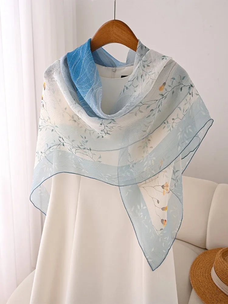 Blue silk scarf large square feel women's thin gauze shawl outerwear