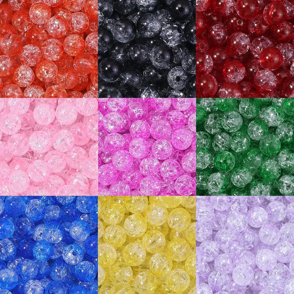 50pcs/Lot 8 10mm Colorful Cracked Beads Acrylic Beads Colorful Round Loose Spacer Bead For Jewelry Making DIY Bracelet Necklace