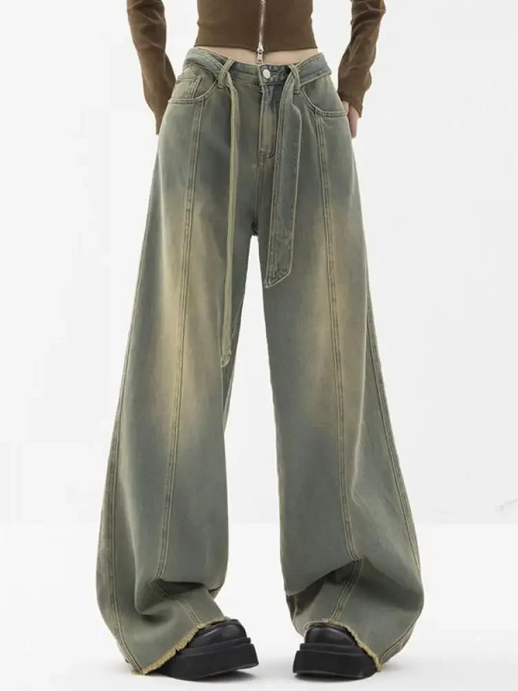 Women Vintage Streetwear Korean Baggy Cargo Jeans Retro Straight Parachute Pants Denim Trousers Fairy Grunge Alt Clothes