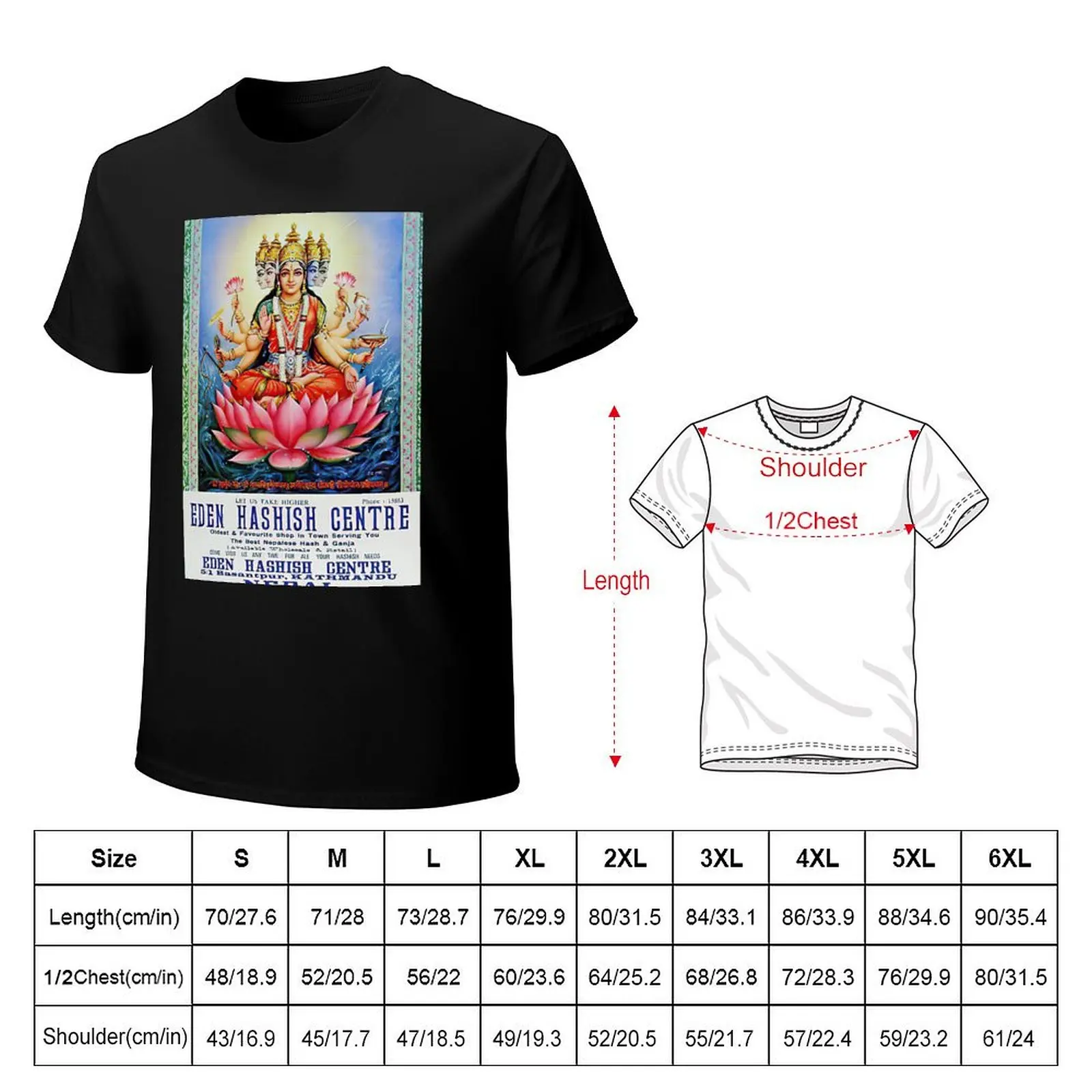 Rare Vintage Illustrated Psychedelic Poster From Nepal - EDEN HASHISH CENTRE (Goddess Lakshmi) T-Shirt