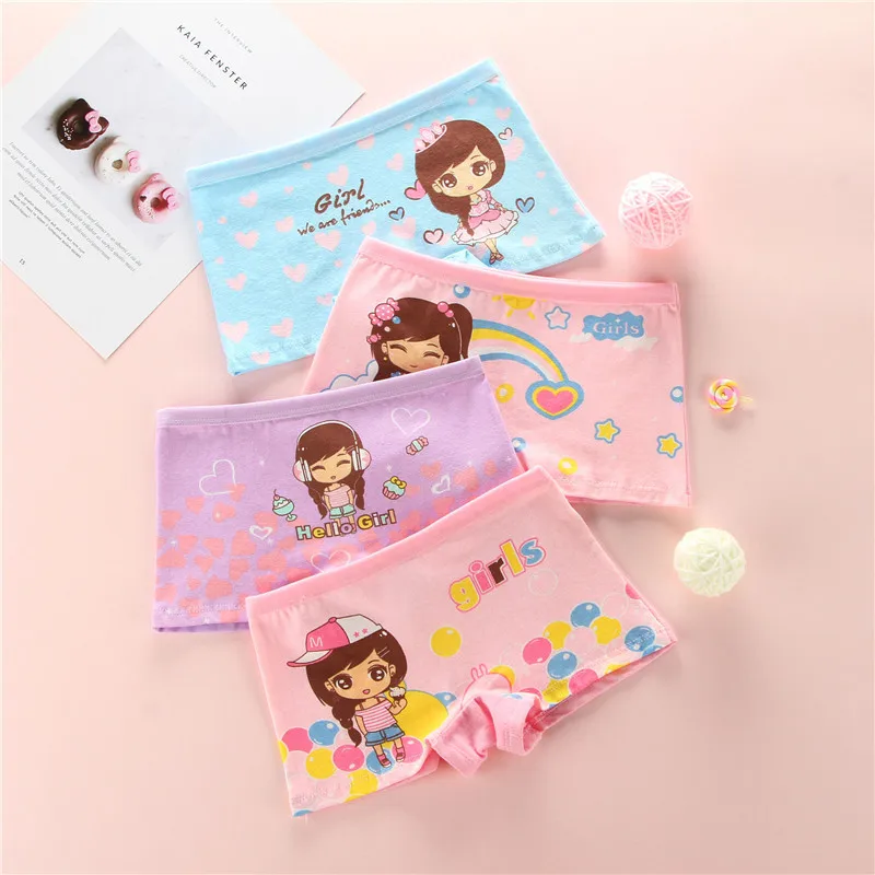 Random 1pc Girl's Flat Cornered Underwear Cartoon Animal Children Briefs Kawaii Four Seasons Girls' Shorts Kids Gifts