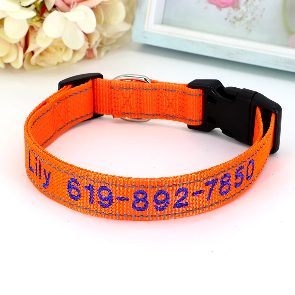 Personalisierte bestickte Hundehalsbänder aus Nylon, individuelles Welpen-ID-Namenhalsband für kleine, mittelgroße und große Hunde, verstellbares Haustierhalsband – Detail 12