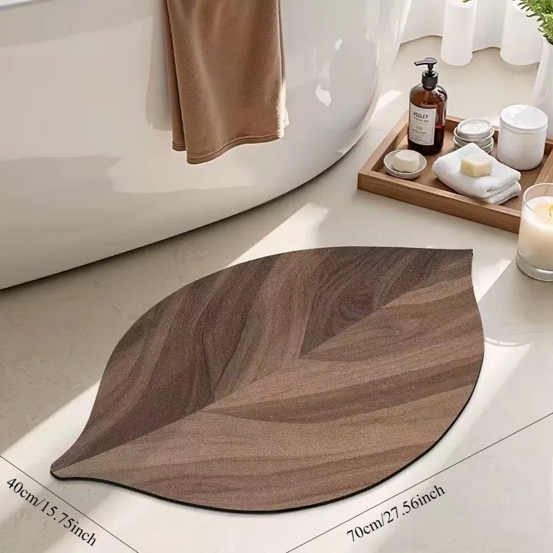 Wood Grain Leaf Diatomite Bath Mat Quick Water Absorb Non Slip Dirt Proof Bathroom Foot Rug Household Shower Floor Mat