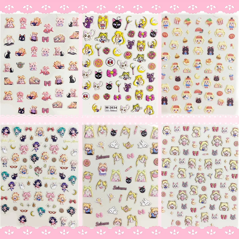 Kawaii Tsukino Usagi Moon Anime Cartoon Nails Art Stickers Relief Diy Handbook Material Manicure Sticker Decoration Girls Gift