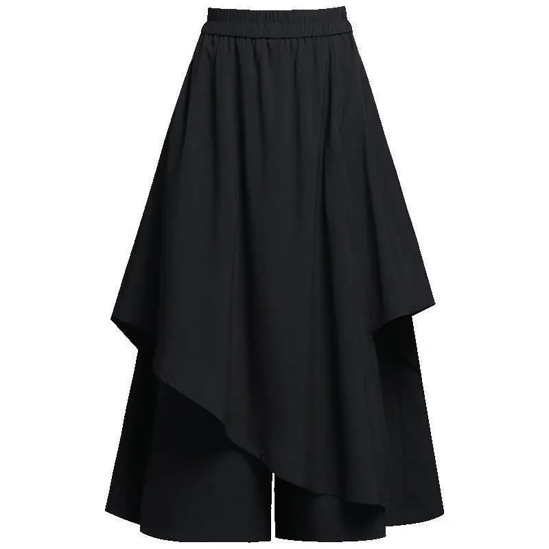 2023 Spring and Autumn Simple Commuting High Waist Covering Belly Hong Kong Style Retro Casual Loose and Slim Crop Pant Skirt