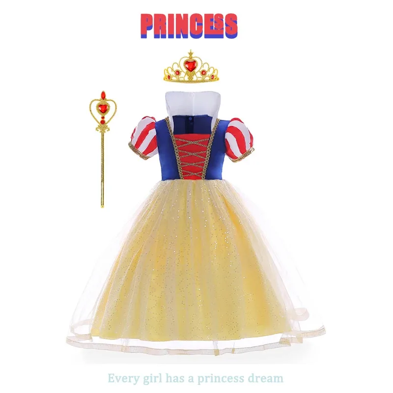 

Girls Summer Dress Children Stand Collar Mesh Dress New Snow White Cosplay Costume Halloween Performance Clothes Daily Wear