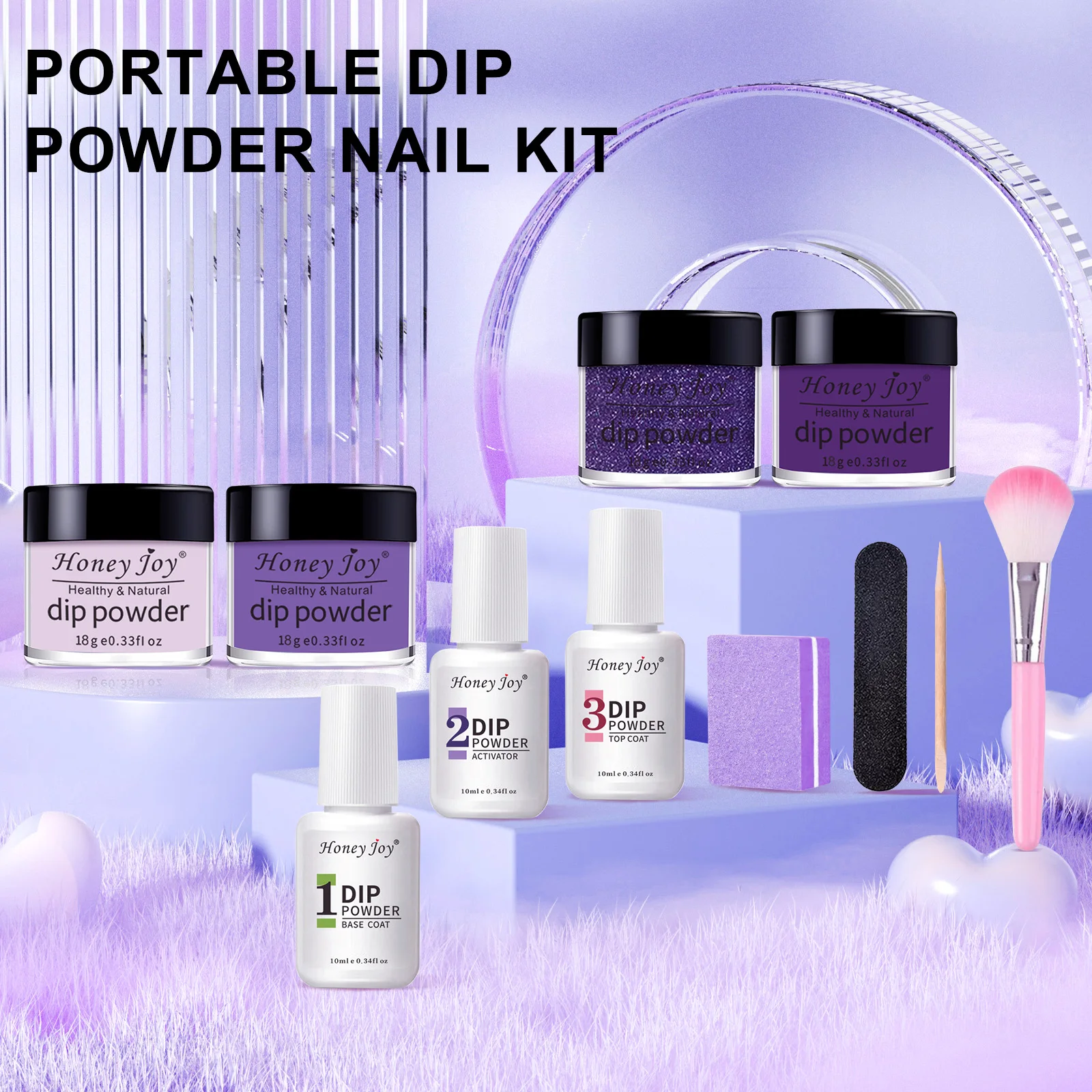 Dip Poeder Nagelkit Paars Blauw Acryl Dompelsysteem Dip Poeder Set met Basis/Top Coat Activator voor Nail Art Salon DIY Cadeau