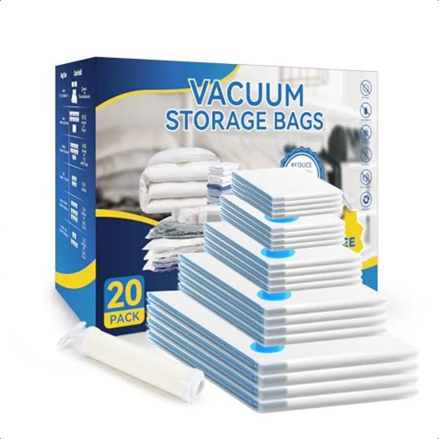 

20 Pack Space Saver Bags 4 Jumbo 4 Large 4 Medium 4 Small 4 Roll M Vacuum Storage Bags Vacuum Seal Bags with Hand Pump for Comf