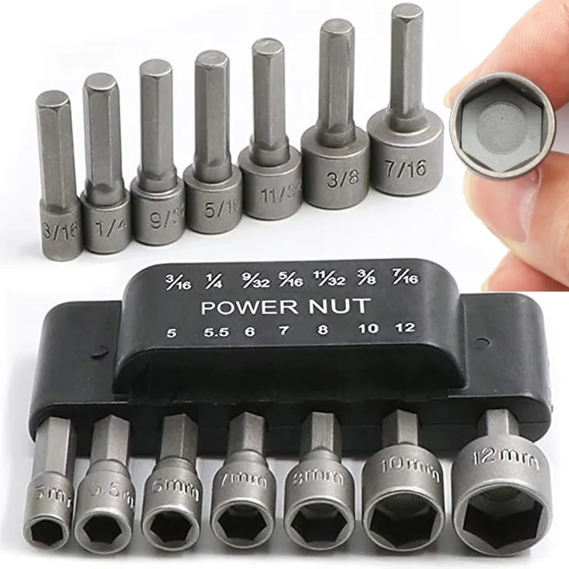 9/14pcs Hex Shank Power Nut Driver Drill Bit Magnetic Metric Impact Socket Sleeves Adapter for Electric Screwdriver Repair Tools