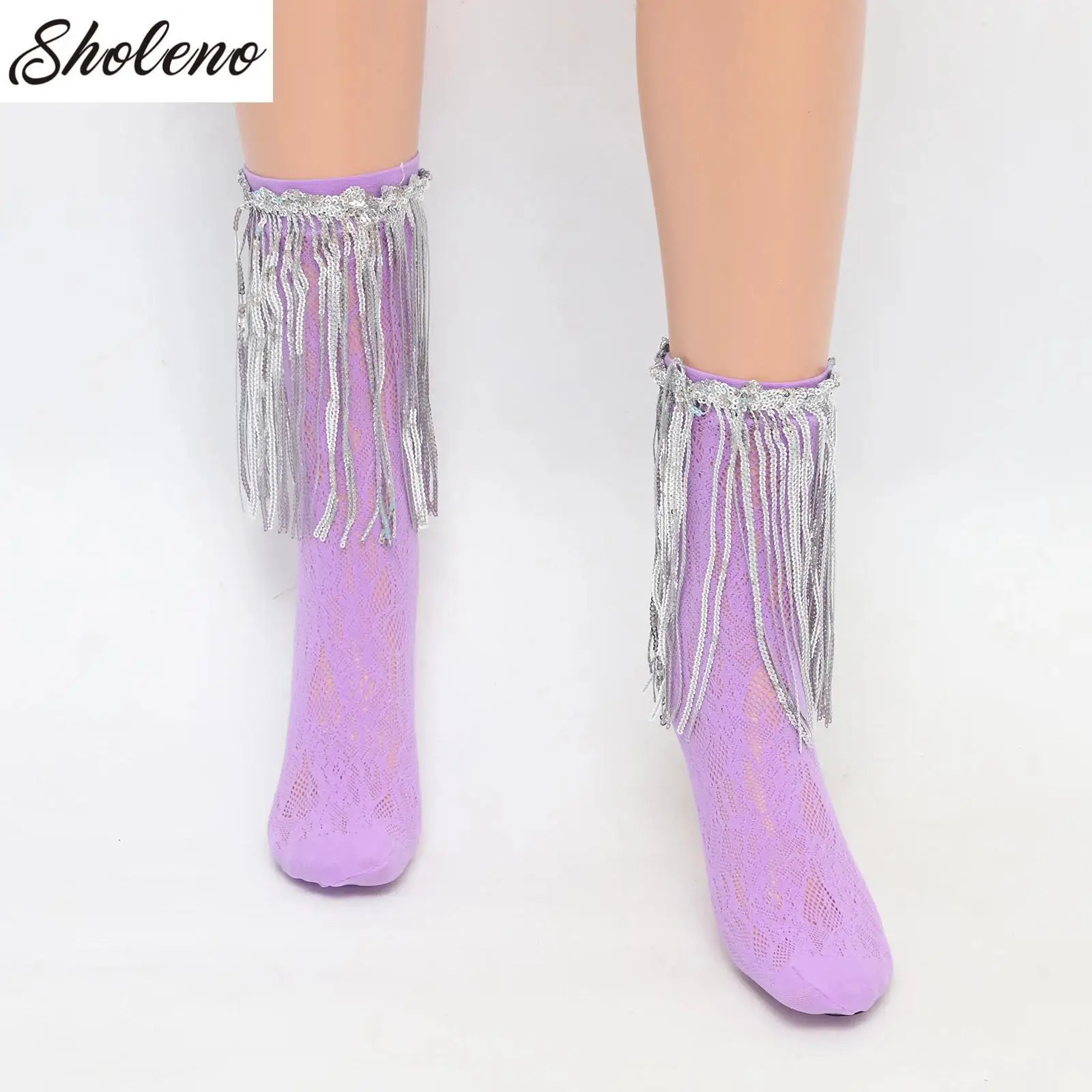 

Sequin Tassels Women Girls Socks Fashion Bling Party Show Adults Long Socks Princess Soft Knee High Stockings
