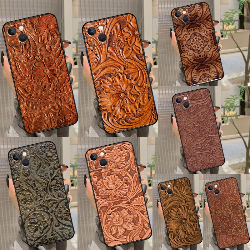 Brown Hand Tooled Western Case For Samsung Galaxy A53 A33 A13 A54 A34 A14 A56 A36 A16 A06 A12 A32 A52 A35 A17 A15 A55