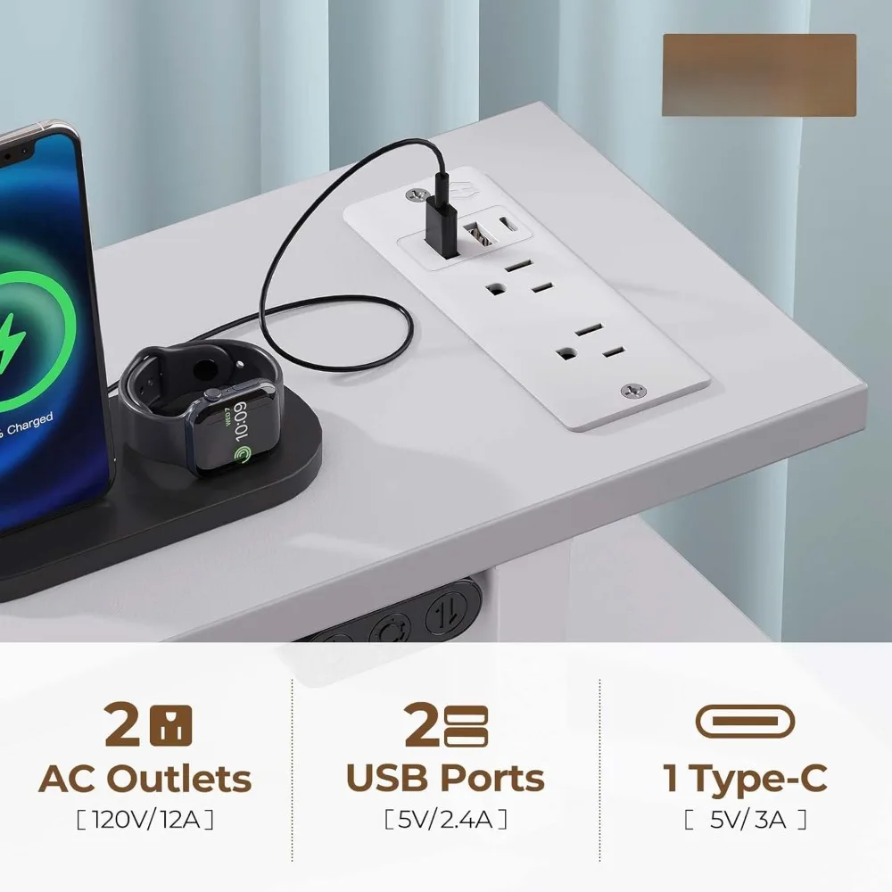 Computer Desk 47.2" with LED Lights & Power Outlets, Home Office Desk with 4 Drawers, Writing with Keyboard Tray