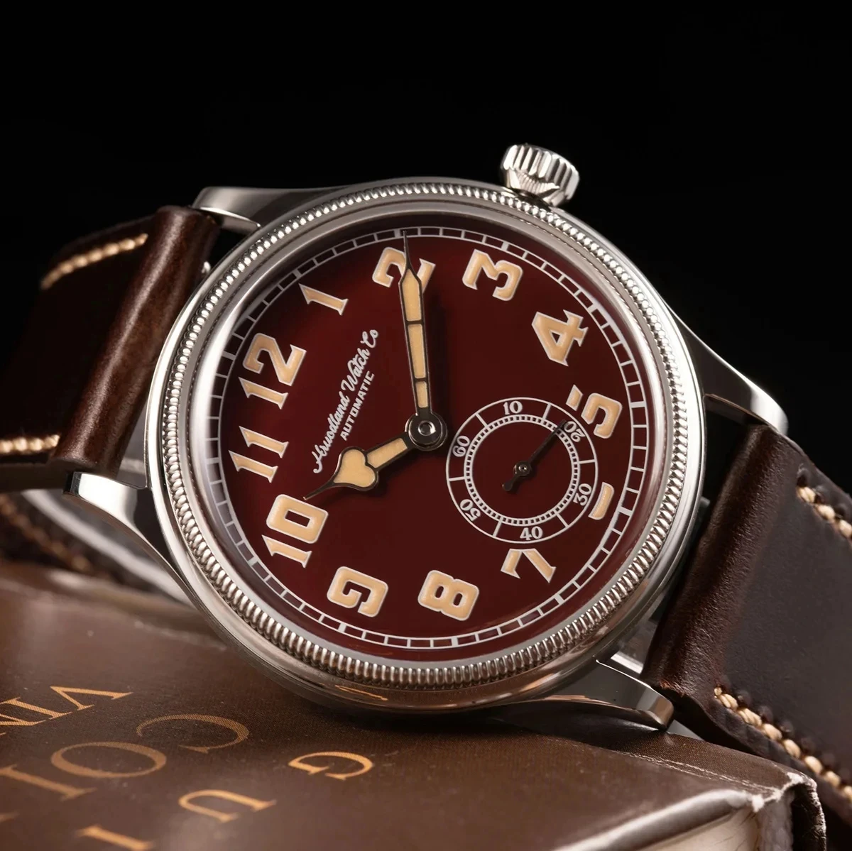 Hruodland Новинка 2023 года F027 Модные мужские автоматические механические часы из нержавеющей стали Коричневые кожаные часы для дайвинга 5 бар reloj hombre