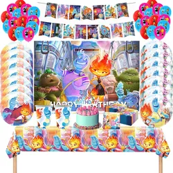 Disney Elemental Disposable Tableware Set Kids Birthday Party Supplies Paper Plate Cup Napkin Flag Balloon Background Cake Decor