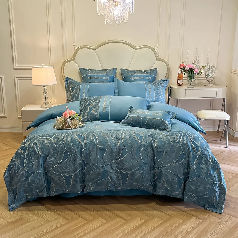 Three-dimensional Jacquard Embroidery Cotton 4pcs Bedding Set Queen King Size Hometextile Duvet Cover Set With Pillowcase Sheet