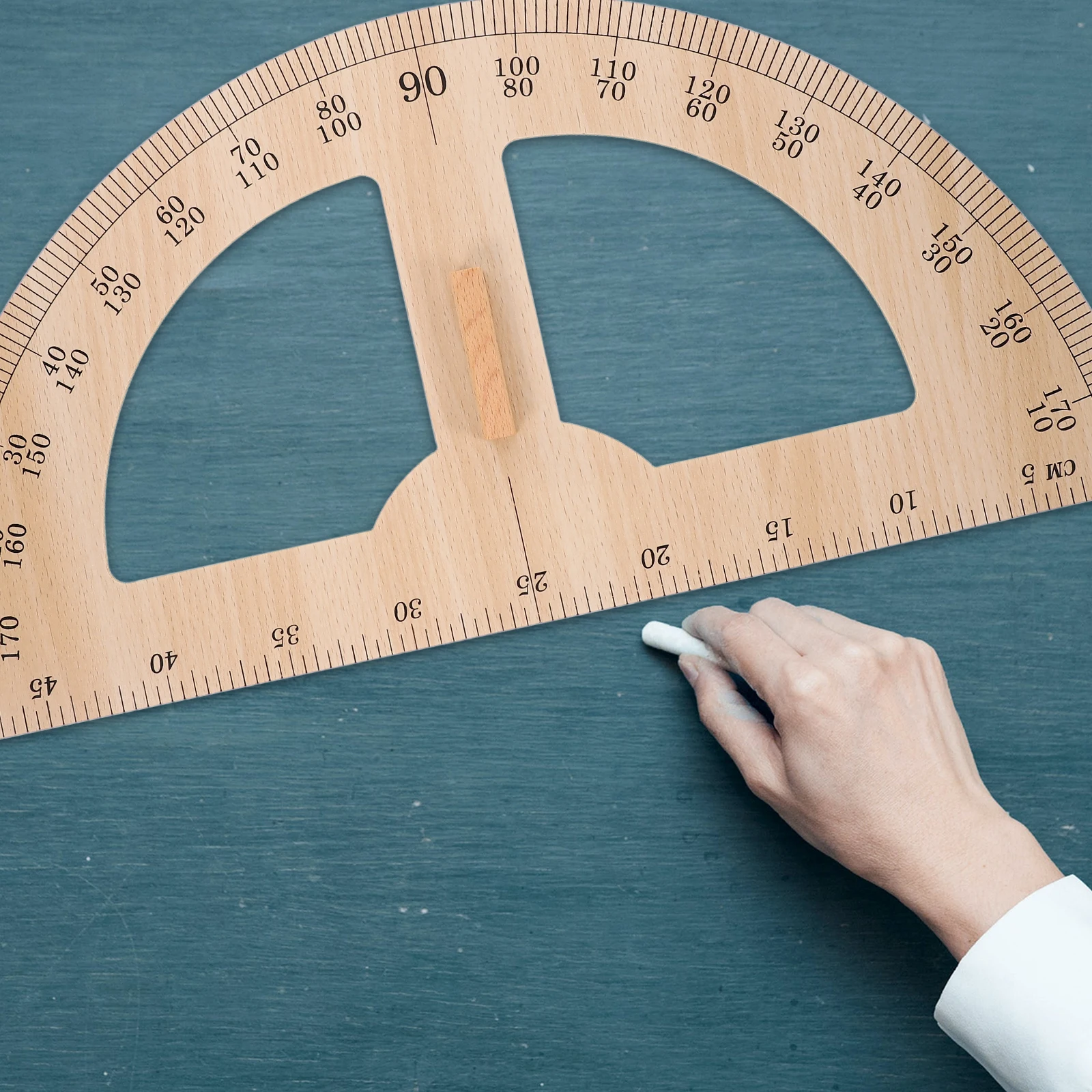 Wooden Protractor Teaching Aids Large Scale Drawing Instrument For Classroom Ruler Reusable Wood Measuring Gauge Tool