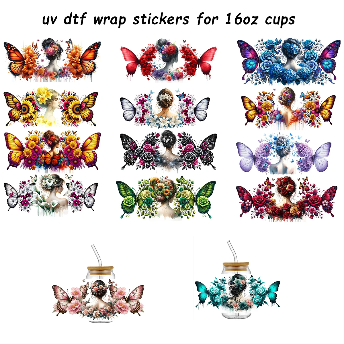 

Новые наклейки-декали с дизайном «Бабочка» для кружек 16 унций, УФ-печать, виниловые, водонепроницаемые, для DIY декора