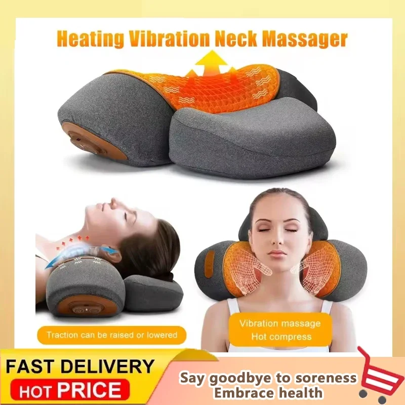 

Успокаивающий массажер для шеи-3-в-1, шейная подушка, горячий компресс, вибрационный массаж, расслабляющая подушка для шеи, массажер для поддержки позвоночника