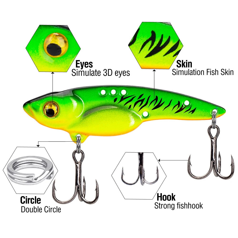 5 Stück Bunte VIB-Köder Metall-Jig Sinkender Köder 3,5g/5g/7g/10g/14g/17g Spinner Spoon Swimbait Salzwasser mit 3D-Augen Dreifachhaken – Detail 5