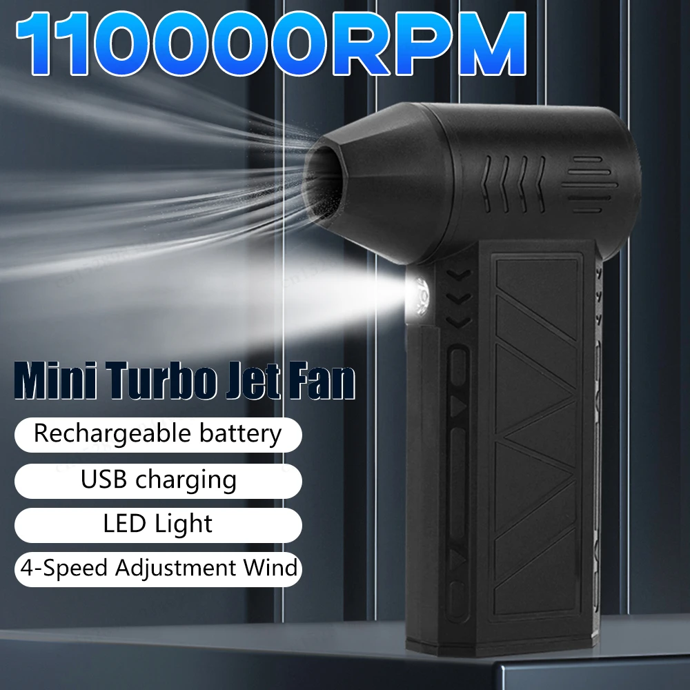 110000RPM Mini Fan Rechargeable Electric Air Duster with Light Handheld Duct Fan Jet Dry Blower for Laptop Computers Keyboard
