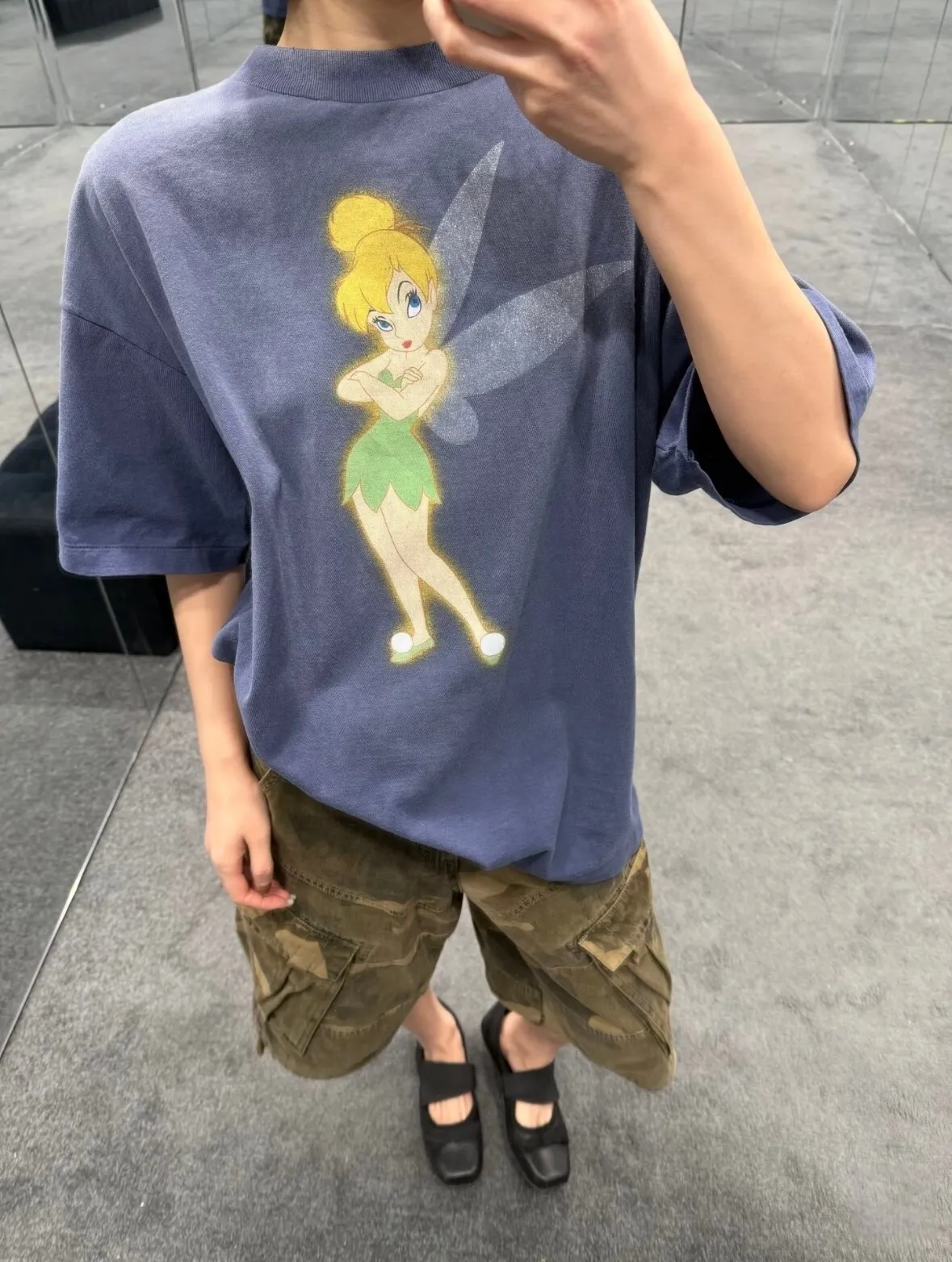 New SAINT Mxxxxxx Cartoon Print Short-sleeved Shirt Men Women Best Quality Pure Cotton Blue Washed Retro Oversized T Shirt