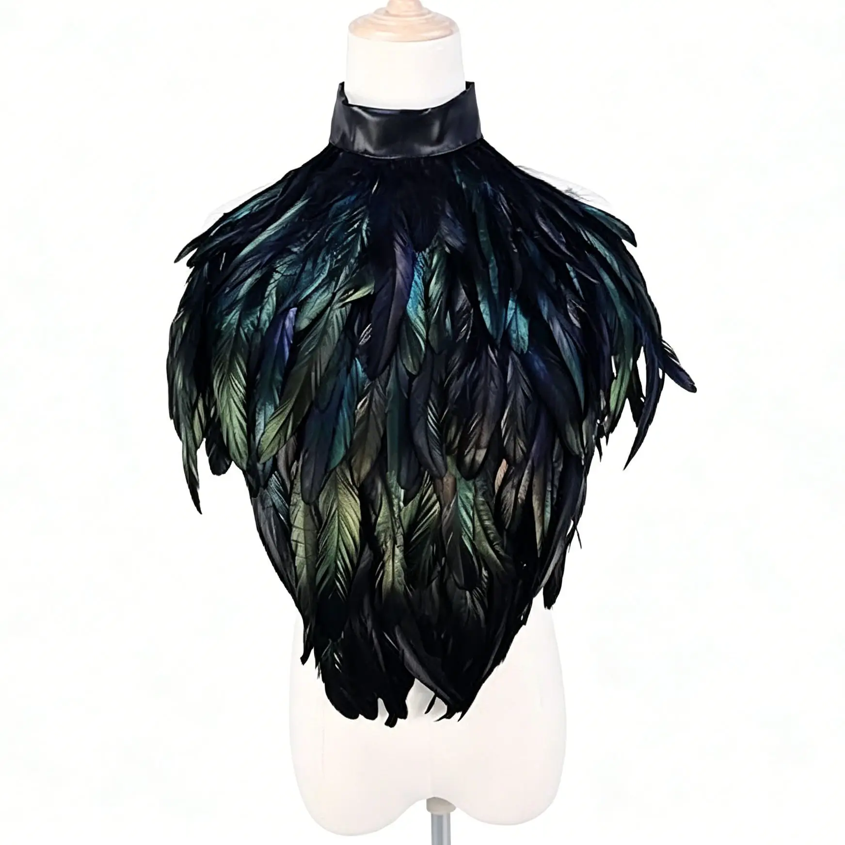 Iridescent Feather Bustier Gothic Punk Cape Devil Angel Fashion Shrug Halloween Masquerade Party Versatile Fancy Shoulder Cape