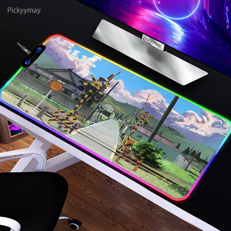 Pixel Large Mouse Pad RGB Japan Street Art Mouse Mats Mousepad Rubber Non-slip Desk Mat Gamer Mousepad LED With Backlight 90x40