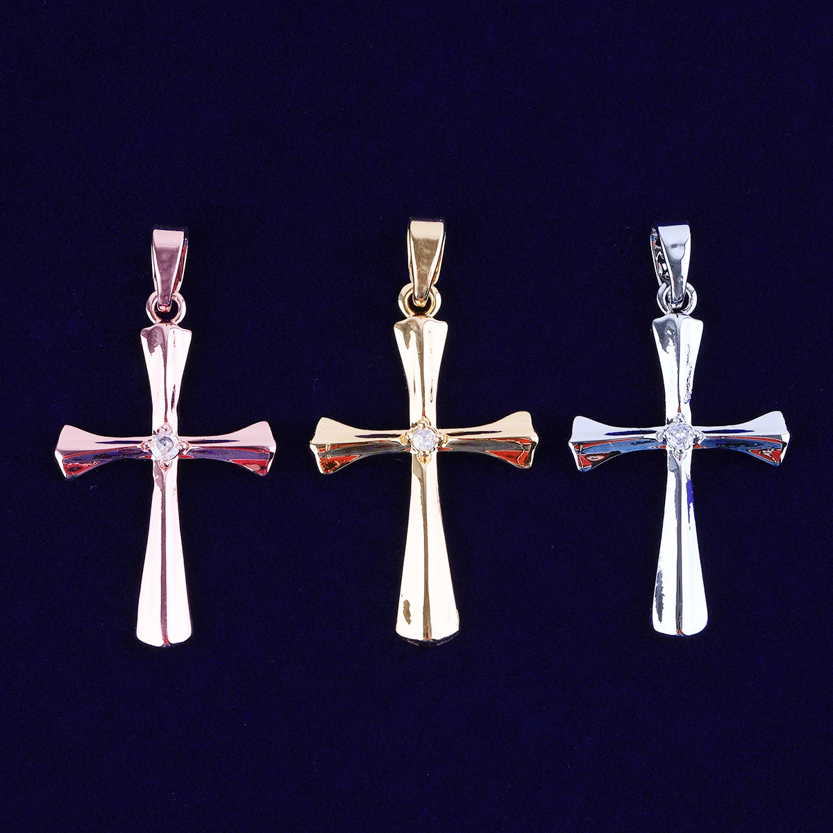Bubble Letter Smooth Cross Necklace Pendant for Women Real Gold Plated Copper Hip Hop Jewelry