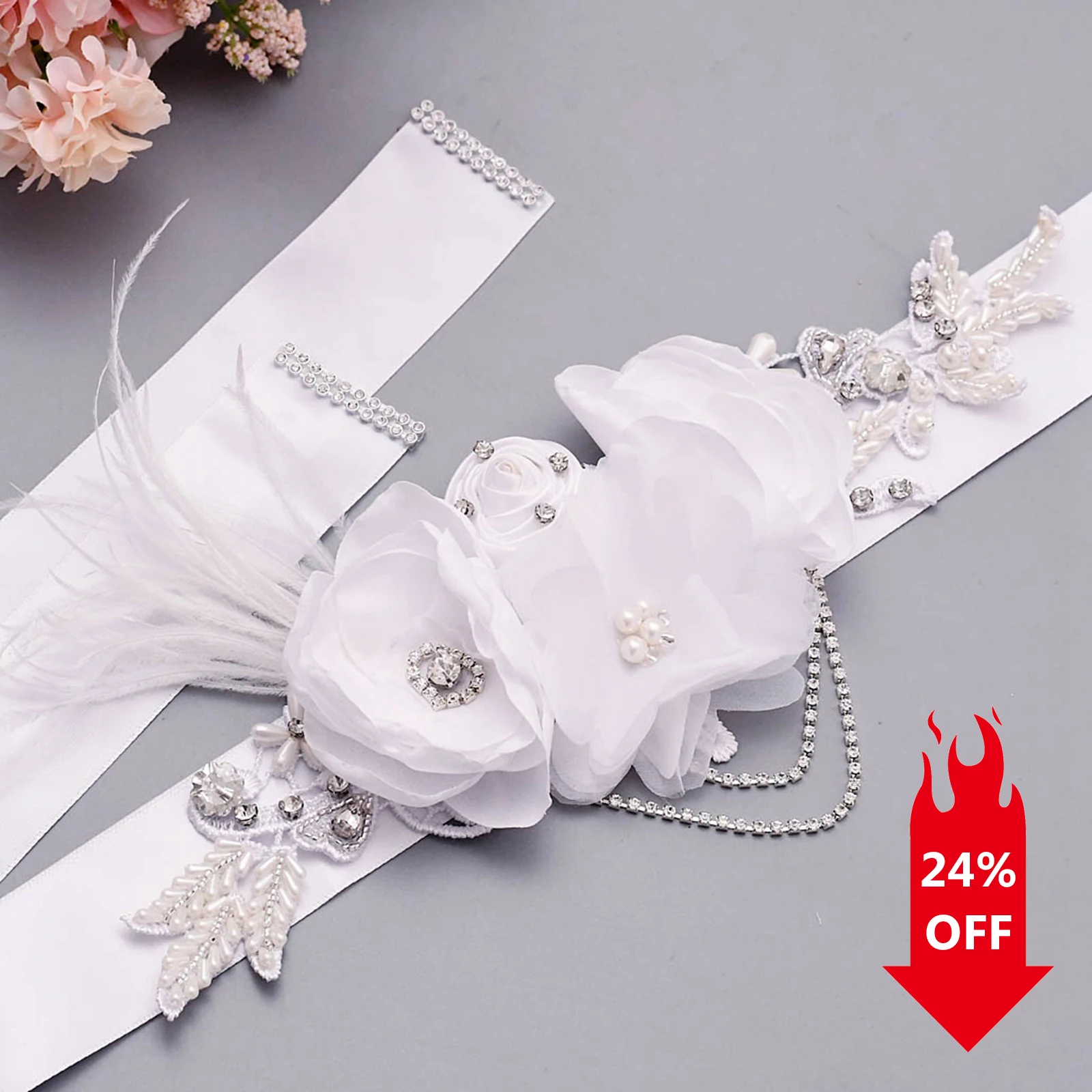 Ceinture florale ivoire avec perles pour mariage, pour femmes, avec appliques, fine, accessoires de mariée, ceinture formelle