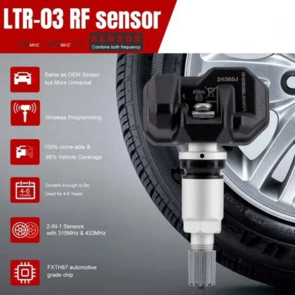 LAUNCH LTR03 RF Sensor 315/433MHz TPMS Tire Pressure Monitor Sensor Work with CRT501 CRT500E TSGUN Tire Repair Programming Tool